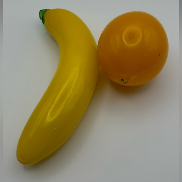 Murano Style Glass Hand Blown Banana & Orange Set Decorative Art Retro Kitchen - Picture 3 of 5